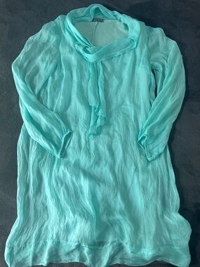 Lightweight Aqua dress Tunic with Neck Tie
